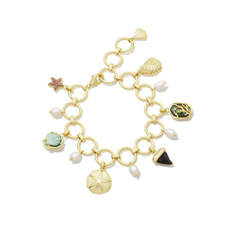 Women’s multi-stone bracelet-Kendra Scott Brynne Shell Charm Multi-Mix Bracelet in Gold