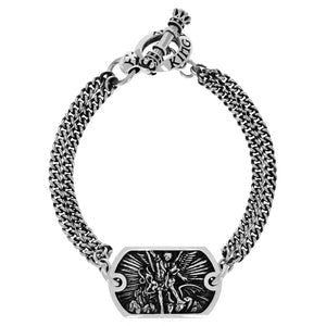 Women’s leather bracelet-King Baby Sterling Silver St. Michael Double Curblink Chain Bracelet