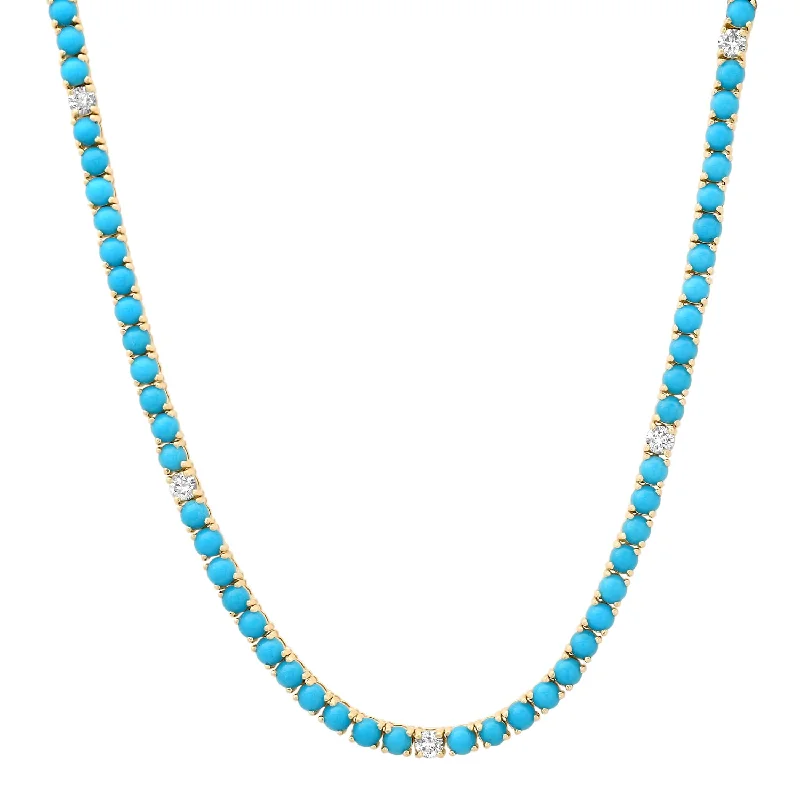 Women’s crystal necklace set-Turquoise Tennis Necklace with Diamond Accents