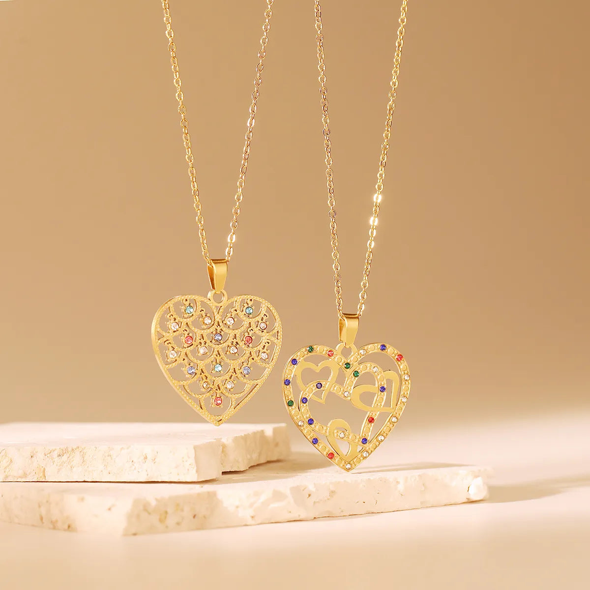 Women’s simple gold necklace-Wholesale Simple Style Heart Shape Titanium Steel Plating Inlay 18k Gold Plated Zircon Pendant Necklace