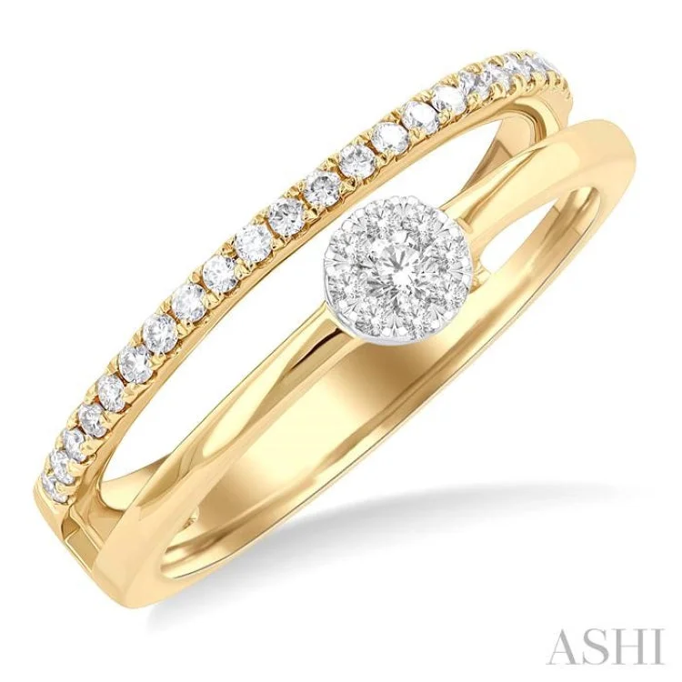 Women’s luxurious engagement ring-1/4 ctw Double Row Lovebright Round Cut Diamond Ladies Ring in 10K Yellow and White Gold