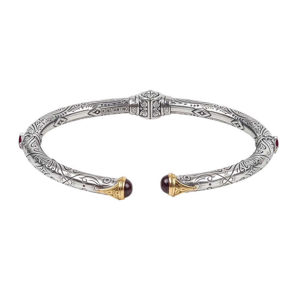 Women’s minimalist bracelet-Konstantino Delos Silver and 18K Gold Rhodolite Garnet Hinged Bracelet