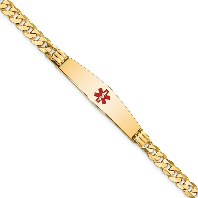 Women’s silver bracelet-14k Yellow Gold 9mm Medical Soft Diamond Shape Red Enamel Curb Link ID Bracelet, 7"