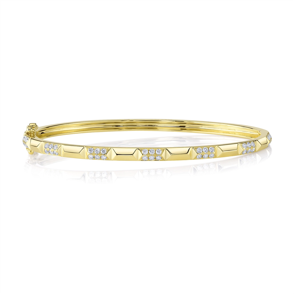 Women’s custom gold bracelet-14K Yellow Gold Diamond Section Clasped Bangle Bracelet