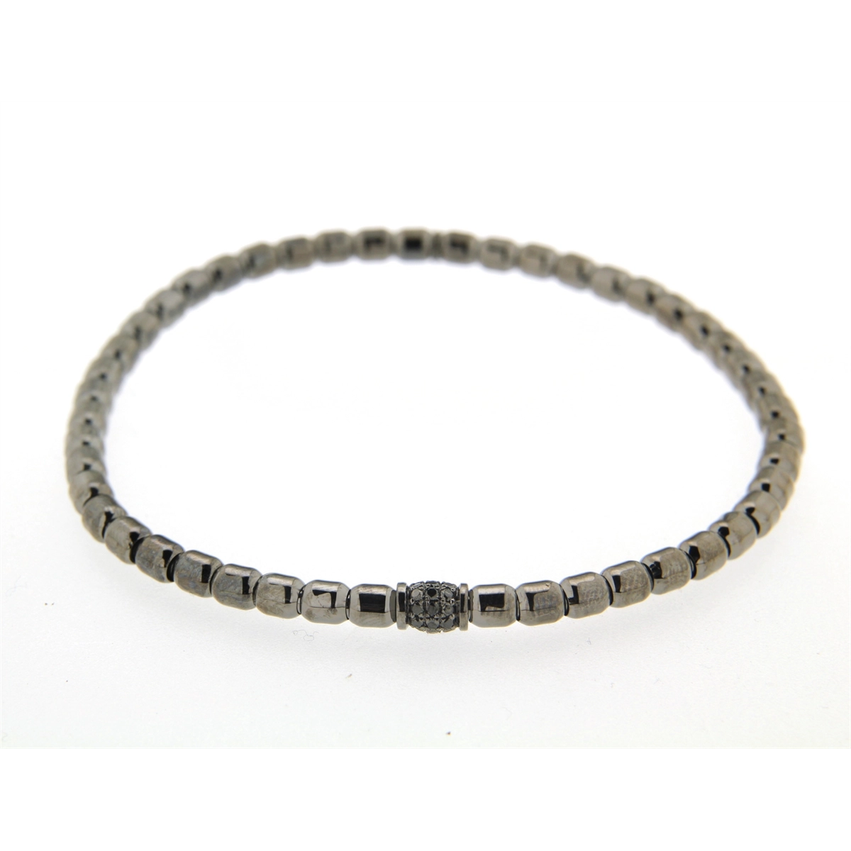 Women’s trendy bracelet-Hulchi Belluni Mens 18K White Gold with Black Rhodium Brushed Stretch Bracelet with Black Diamond Section