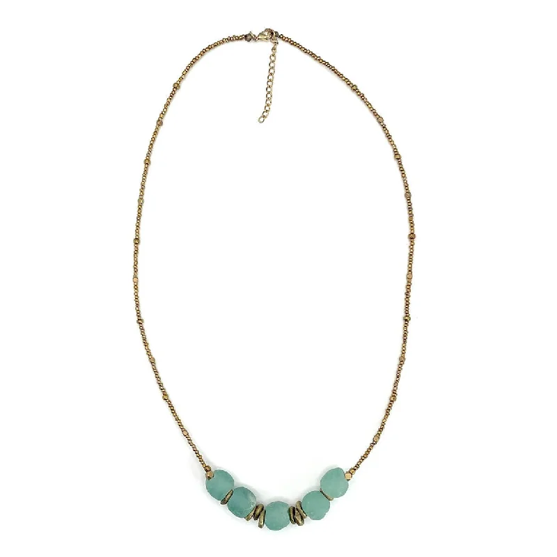 Women’s oval pendant necklace-Aqua Jasmine Necklace