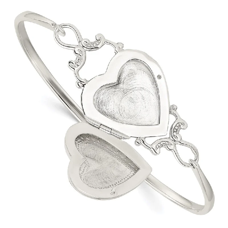 Women’s elegant bangle-Sterling Silver Heart 22mm Locket Flexible Bangle Bracelet-WBC-QB988