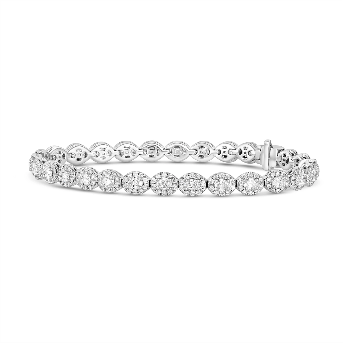 Women’s braided bracelet-14K White Gold East to West Halo Oval Diamond Bracelet