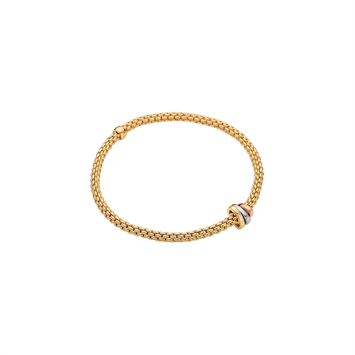 Women’s elegant gold bracelet-Fope 18K Yellow Gold Prima Collection Flex It Bracelet with Tri Gold Roundel, Small Size