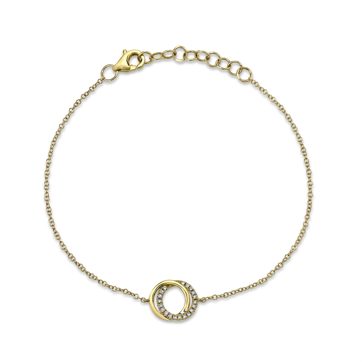 Women’s gold bracelet-14K Yellow Gold Love Knot Double Circle Diamond Bracelet