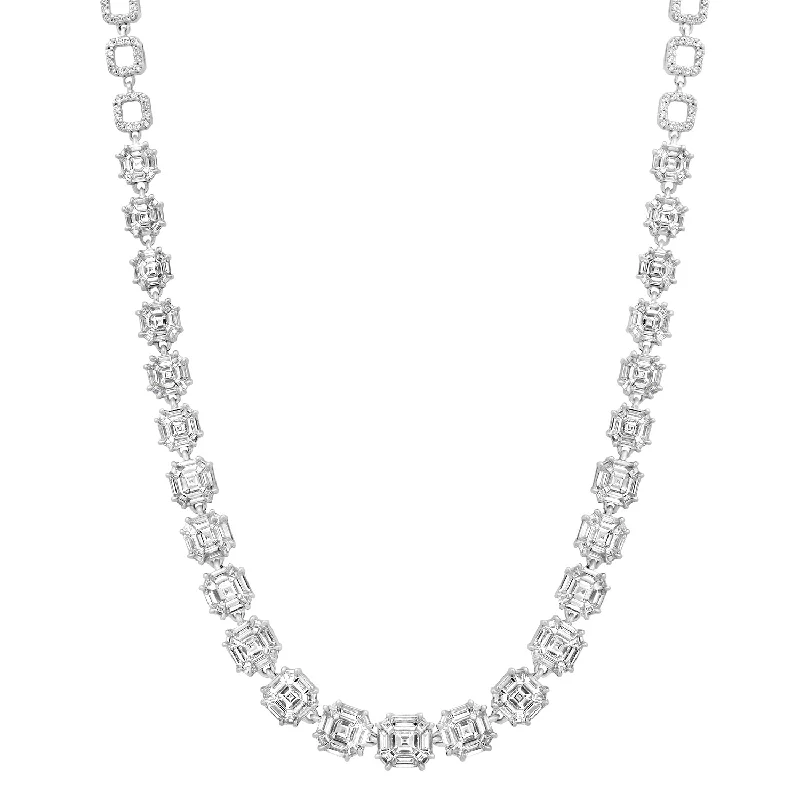 Women’s vintage charm necklace-Graduated Illusion Octagonal Diamond Tennis Necklace