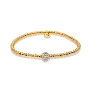 Women’s leather bracelet-Hulchi Belluni 18K Yellow Gold Pave Diamond Bead Bracelet