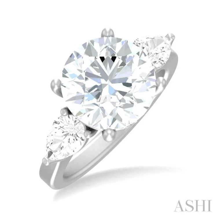 Women’s cushion-cut engagement ring-1.00 ctw Tri-Mount Circular Shape Center Pear and Round Cut Diamond Semi Mount Engagement Ring in 14K  White Gold