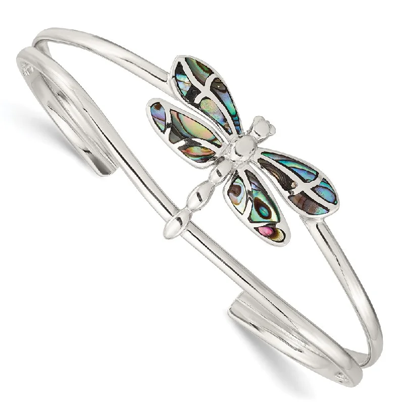 Women’s modern bracelet-Sterling Silver Abalone Dragonfly Bangle Bracelet-WBC-QB1161