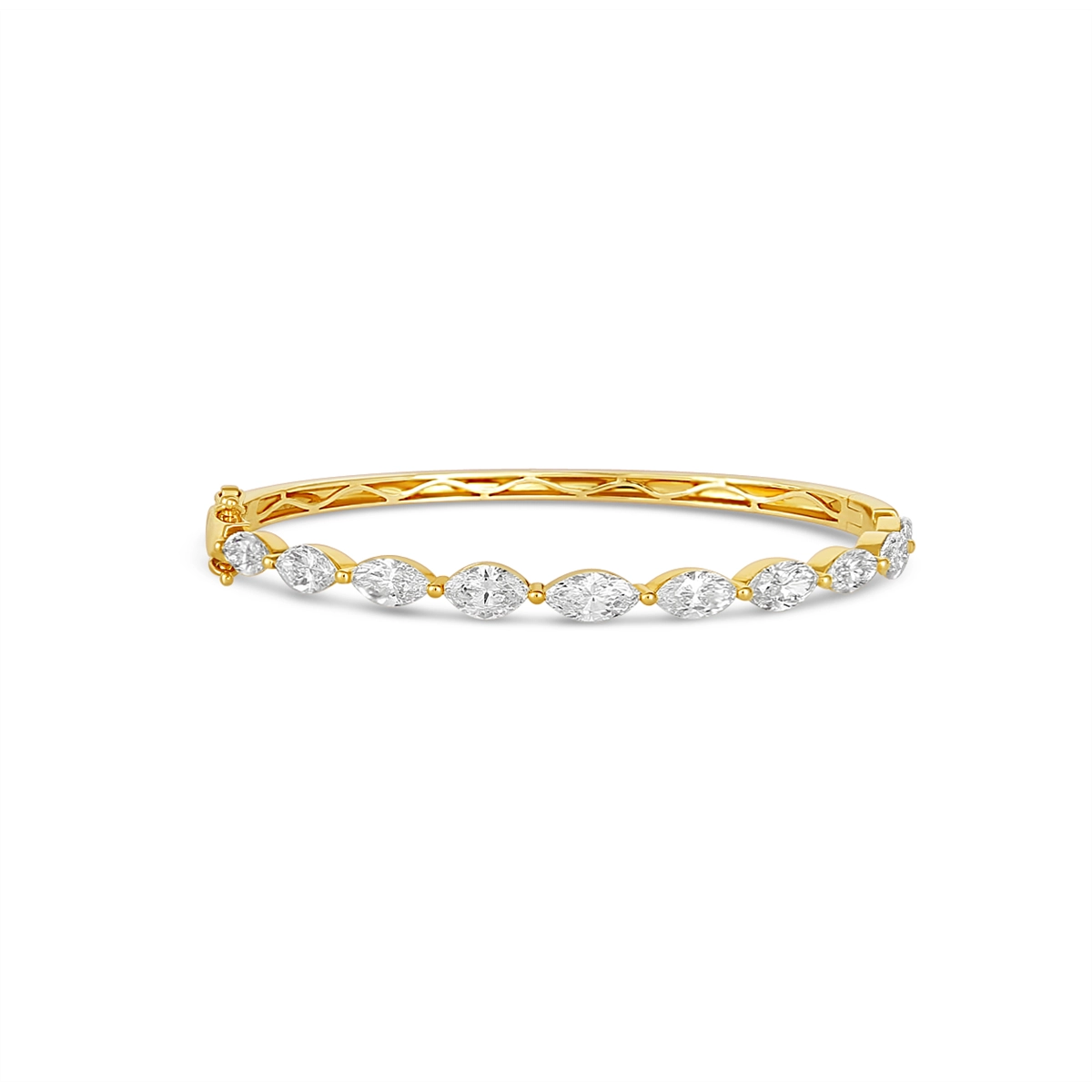 Women’s delicate bracelet-14K Yellow Gold East/West Marquise Diamond Hinged Bangle Bracelet