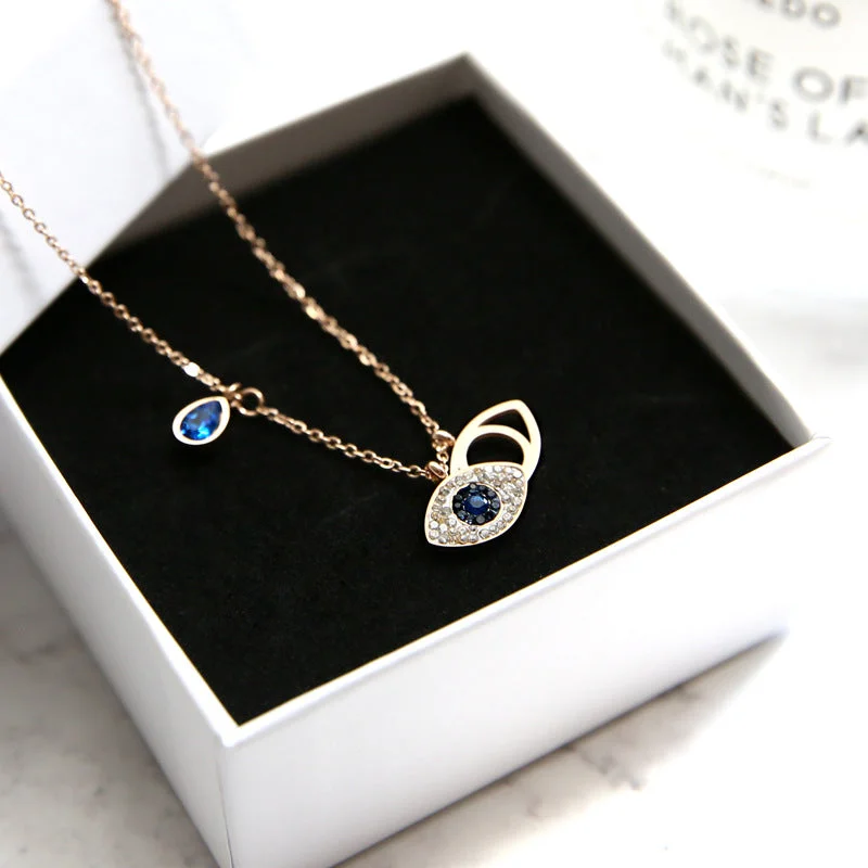 Women’s diamond pendant necklace-Simple Style Devil's Eye Water Droplets Titanium Steel Plating Inlay Zircon Gold Plated Pendant Necklace