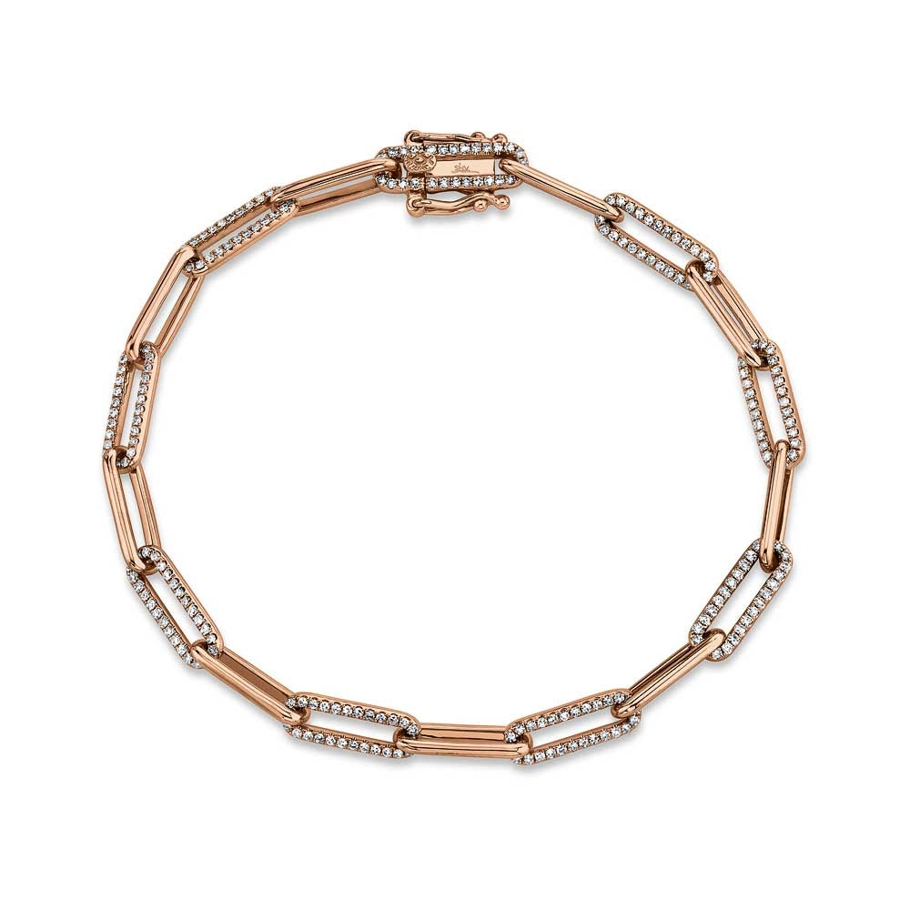 Women’s tennis bracelet-14K Rose Gold Diamond Paperclip Link Bracelet