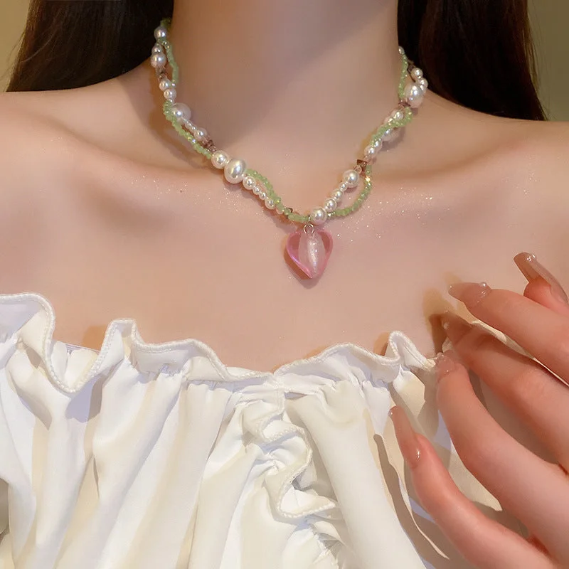 29# Necklace-Green Crystal Pearl