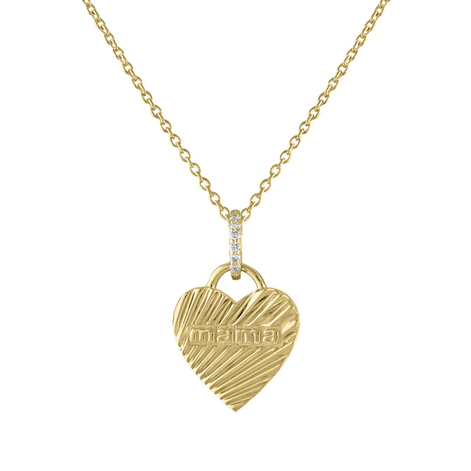 Women’s silver necklace-Luna Fluted Mama Heart with Diamond Bail