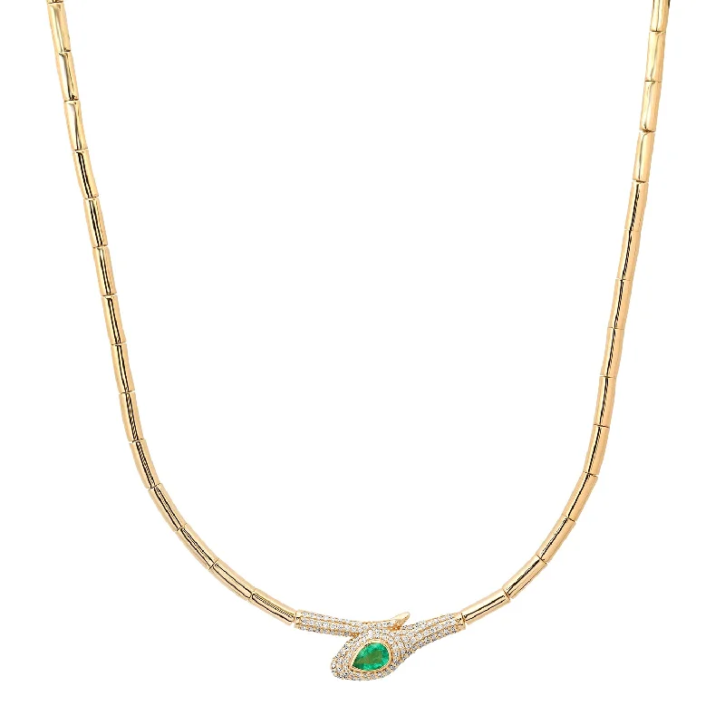 Women’s layered necklace-Slither Emerald Segmented Snake Collar Necklace