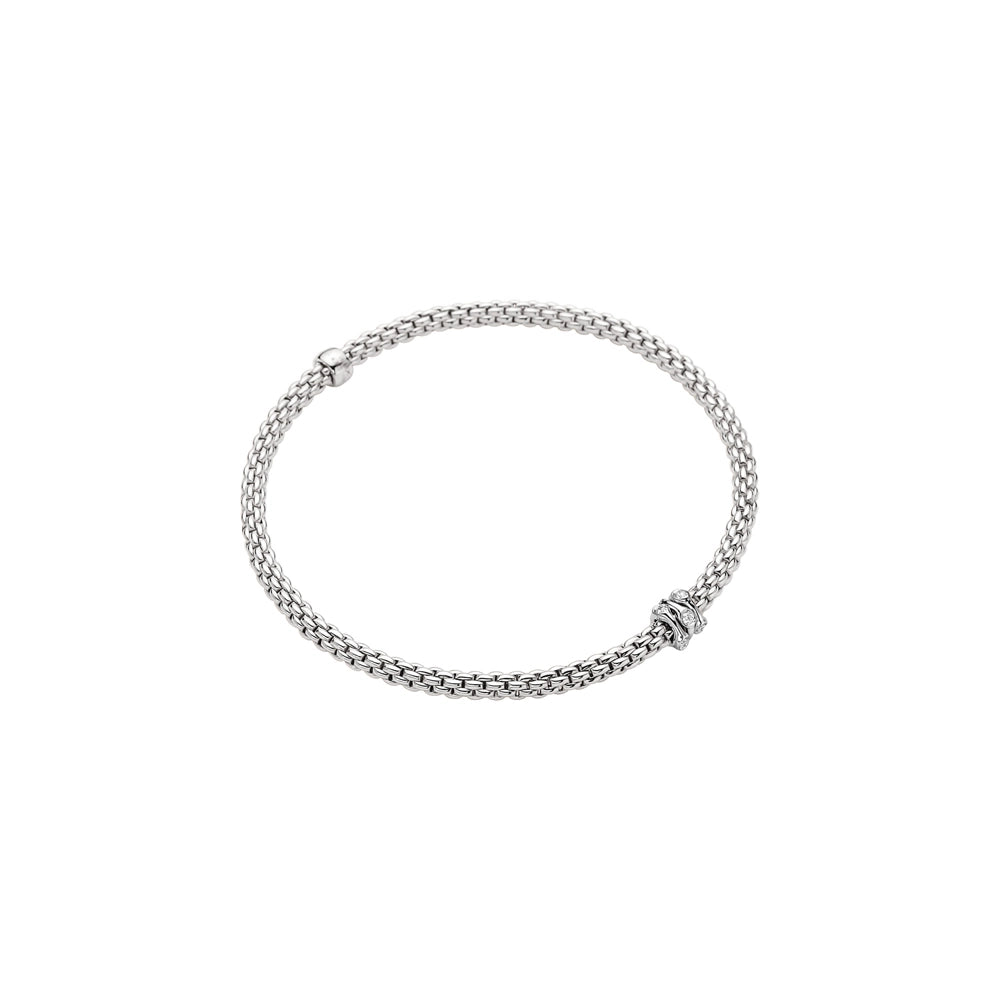 Women’s beaded bracelet-Fope 18K White Gold Prima Collection Bracelet with Diamond Rondel, Medium Size