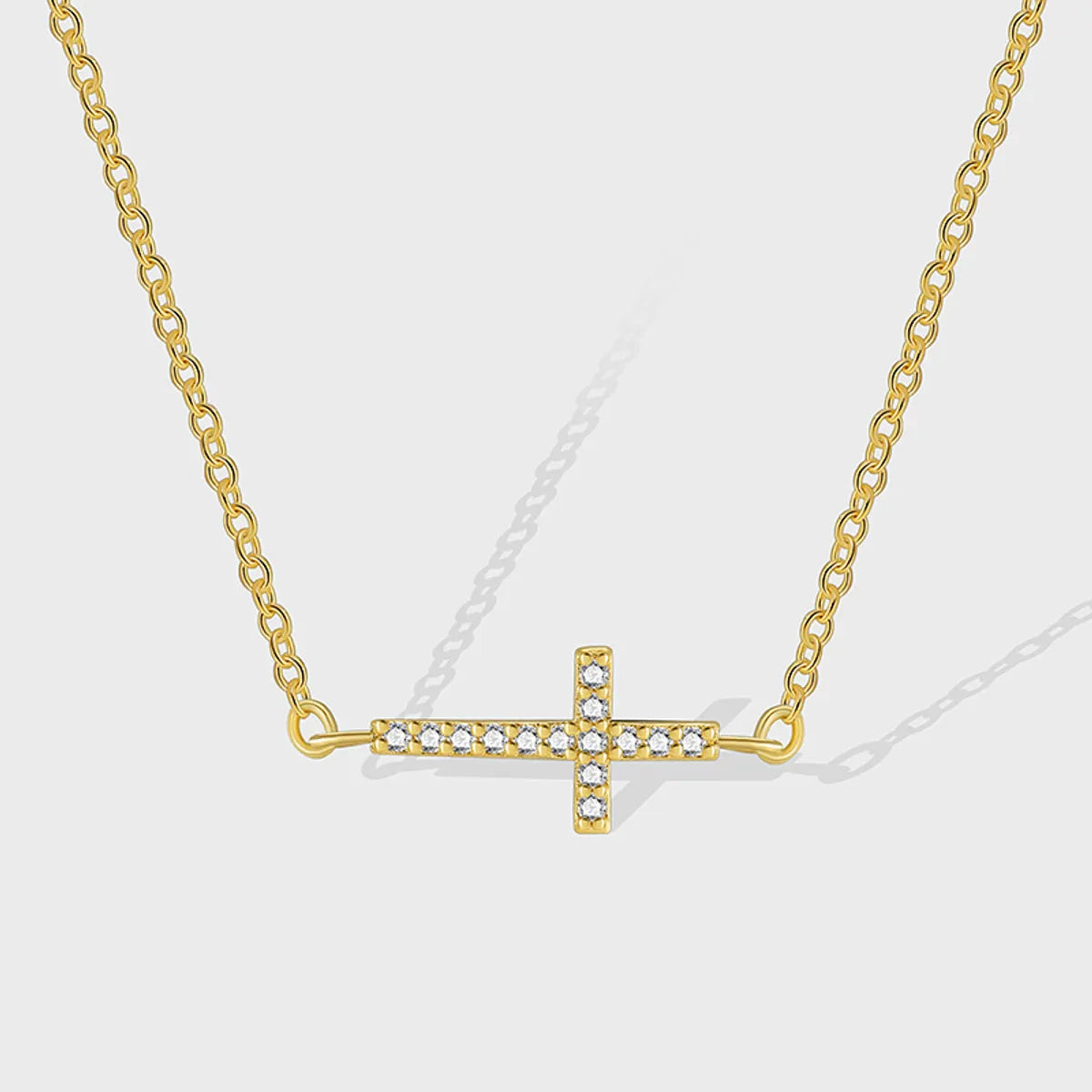 Women’s gold chain necklace-Simple Style Cross Copper 18k Gold Plated Zircon Necklace In Bulk