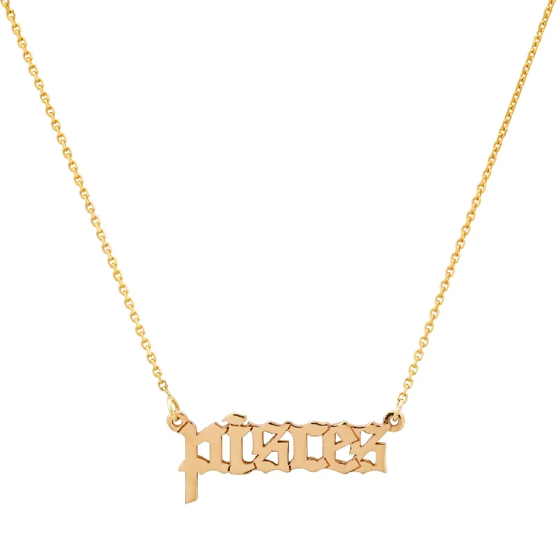 Women’s engraved necklace-High Polish Old English Zodiac Necklace