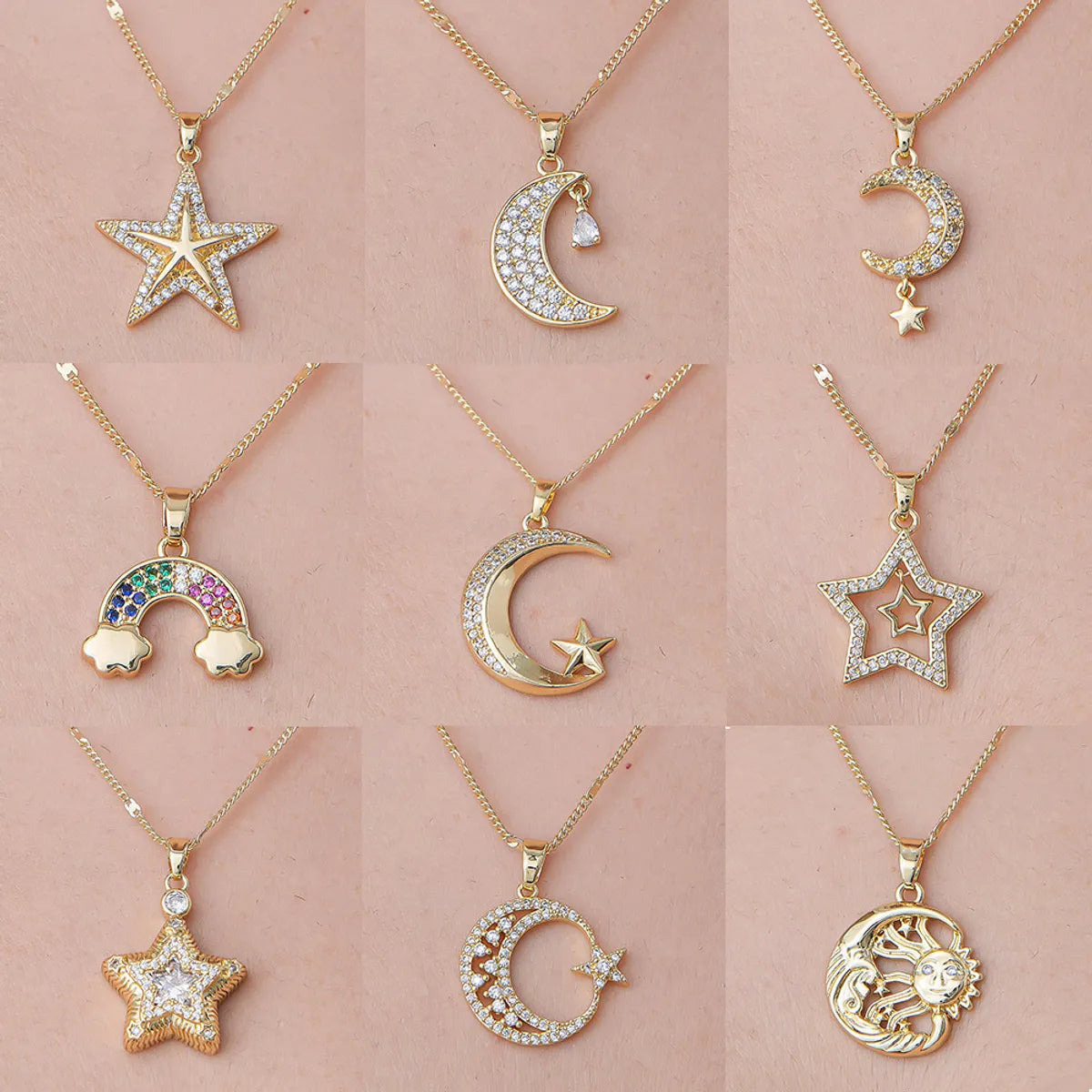 Women’s evening necklace-Wholesale Simple Style Rainbow Star Moon Stainless Steel Titanium Steel Polishing Plating Pendant Necklace