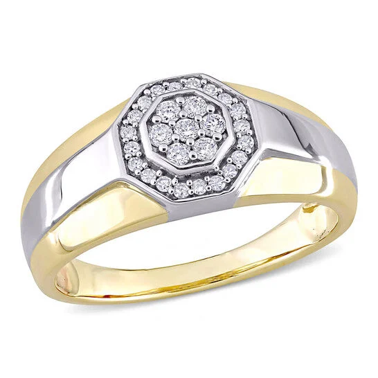 Women’s gold engagement ring-Original Amour 10k Two-Tone Gold 1/4 CT TDW Diamond Octagonal Men's Ring