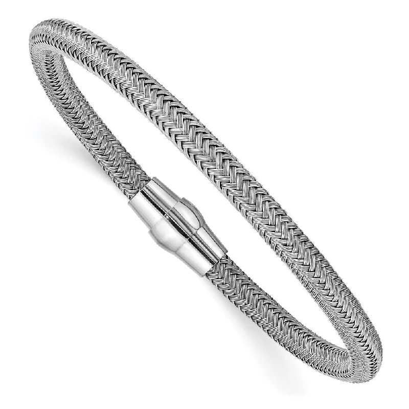 Women’s custom-designed bracelet-Sterling Silver Polished Rhodium-plated Magnetic Mesh Bracelet-WBC-QB955