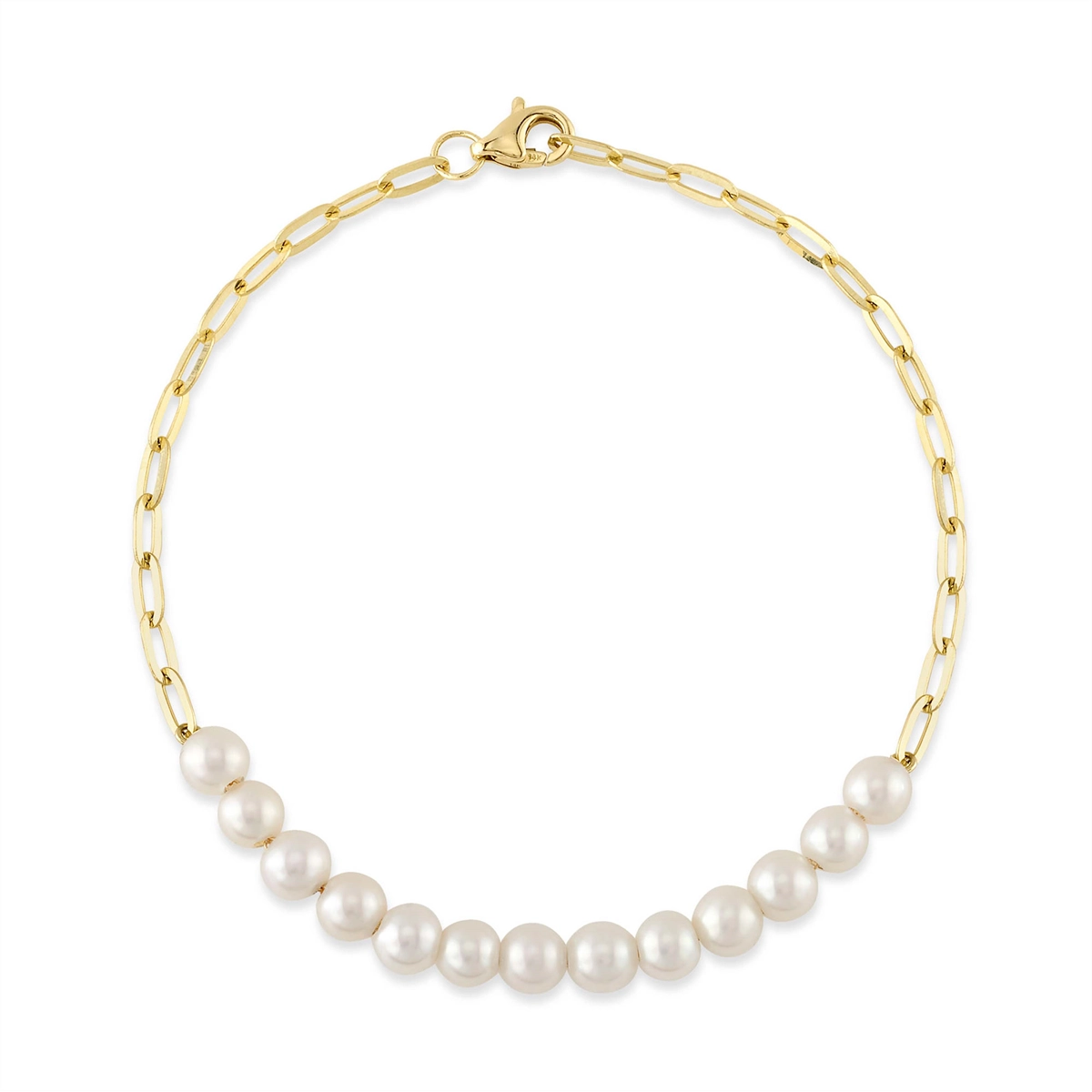 Women’s nature-inspired bracelet-14K Yellow Gold Cultured Pearl Paperclip Link Bracelet