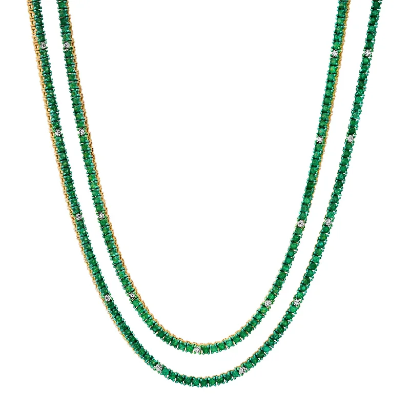 Women’s fancy necklace-Lengthy Lady Emerald & Diamond Tennis Necklace