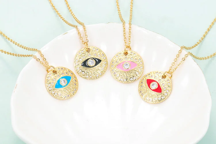 Women’s crystal necklace-Fashion Devil's Eye Copper Pendant Necklace Enamel Copper Necklaces