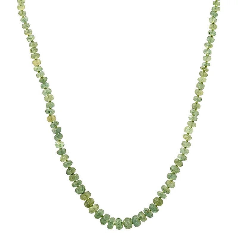 Women’s evening necklace-Graduated Apatite Beaded Necklace on Green Silk