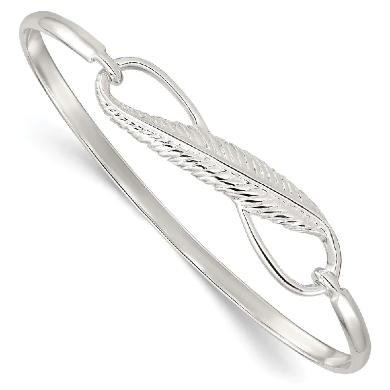 Women’s luxury bracelet with diamonds-Sterling Silver Infinity w/Feather Bangle Bracelet-WBC-QB1139