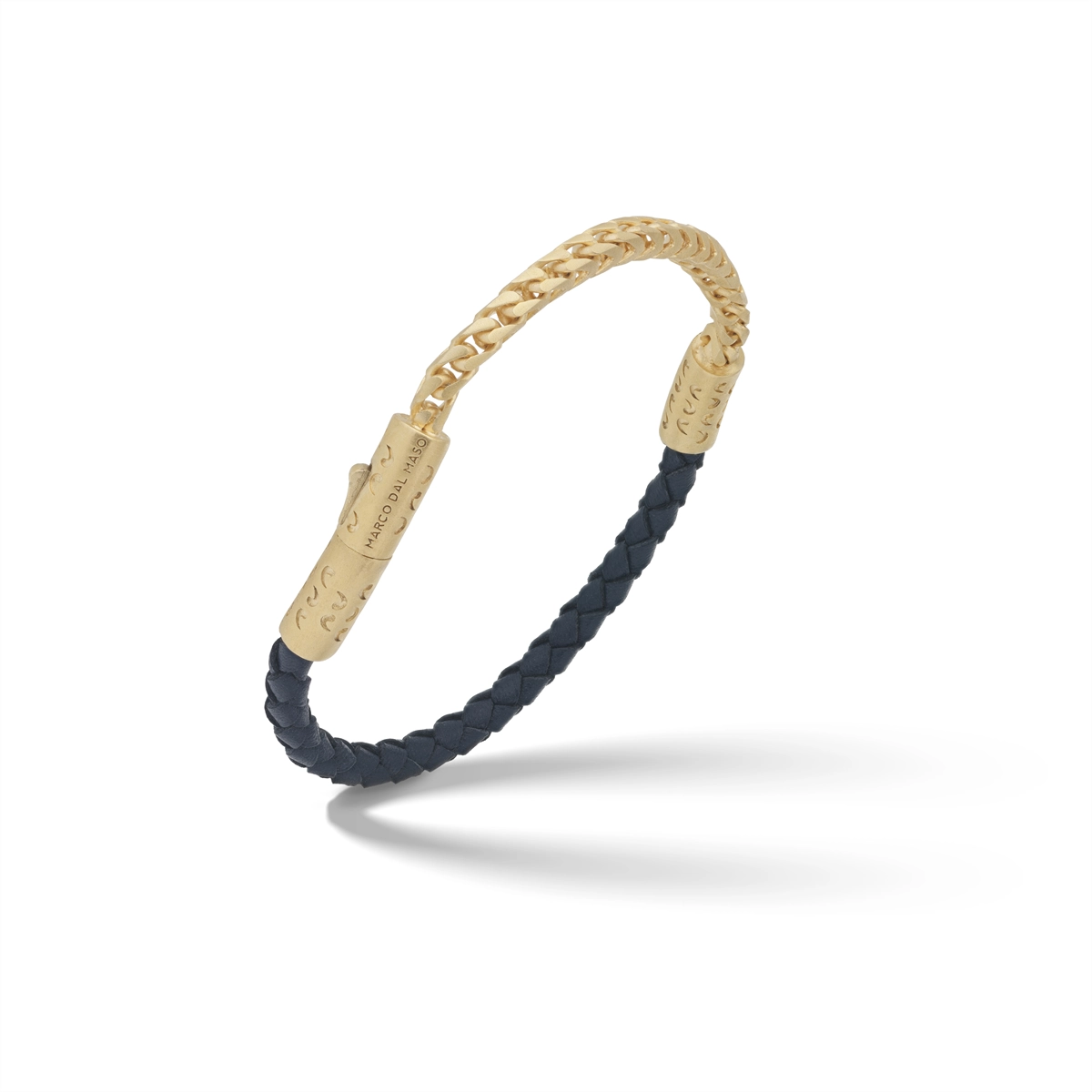 Women’s radiant bracelet-Marco Dal Maso Lash Recycled Sterling Silver with 18K Yellow Gold Vermeil and Woven Blue Leather Bracelet