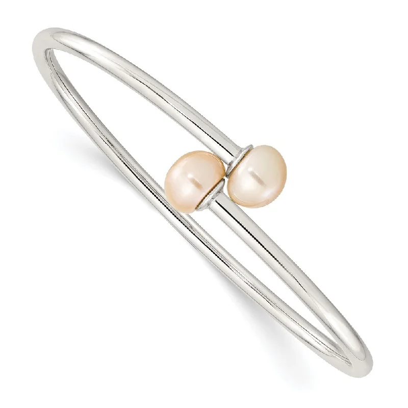 Women’s simple bracelet-Sterling Silver Rhodium-plated 9-10mm Pink Button FWC Pearl Bracelet-WBC-QH5368P