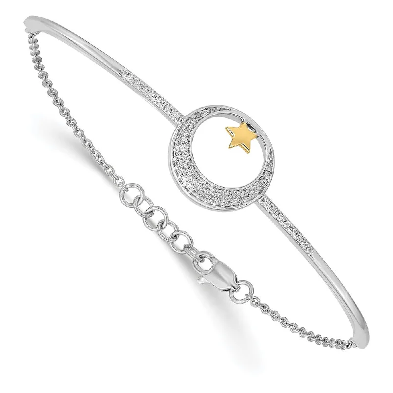 Women’s chic bracelet-14k Two-tone Polish Moon w/Star Diamond 7in w/.5in ext Bracelet-WBC-BM6844-020-WYA