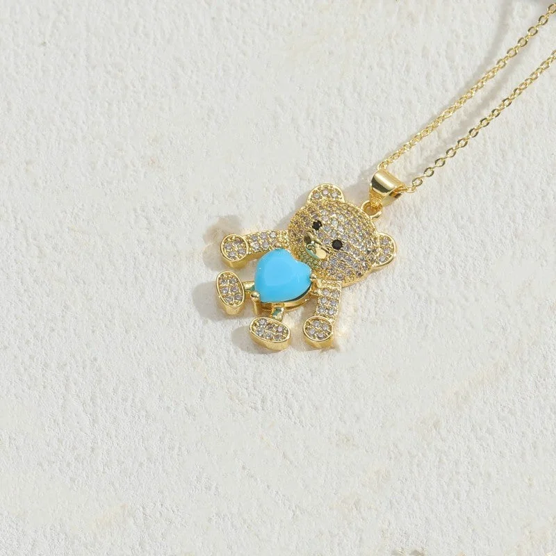 Bear Lake Blue Loving Heart Zircon Necklace