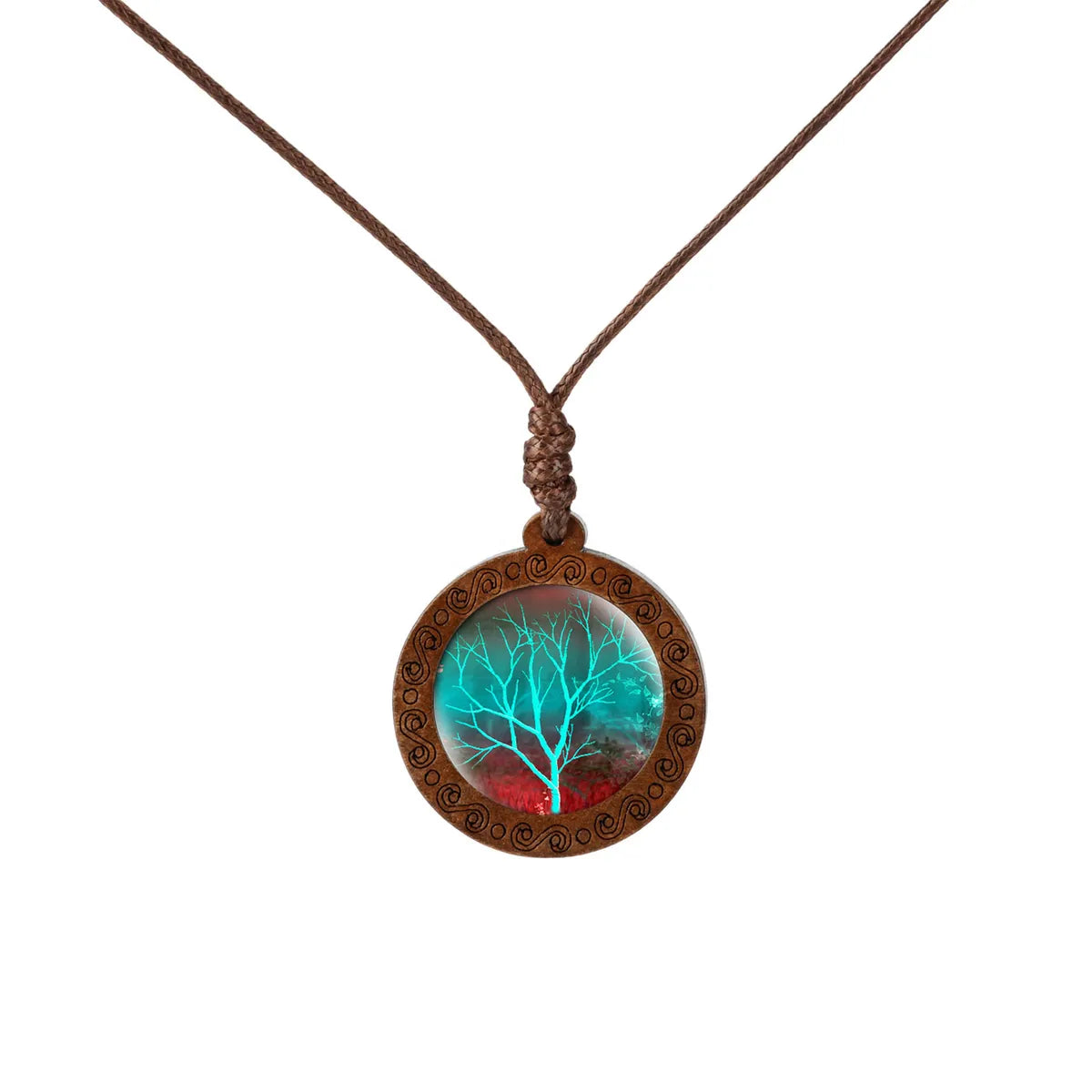 Women’s geometric necklace-Fashion Tree Wood Glass Unisex Pendant Necklace 1 Piece