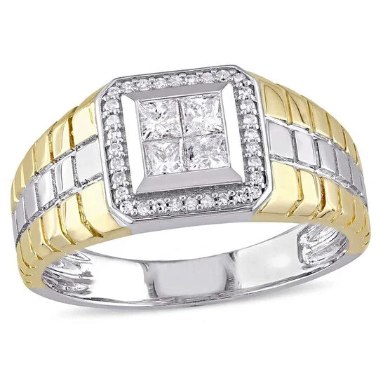 Women’s cushion cut engagement ring-Original Amour 2 Tone Gold 1/2 CT Princess Cut Diamond Men's Ring