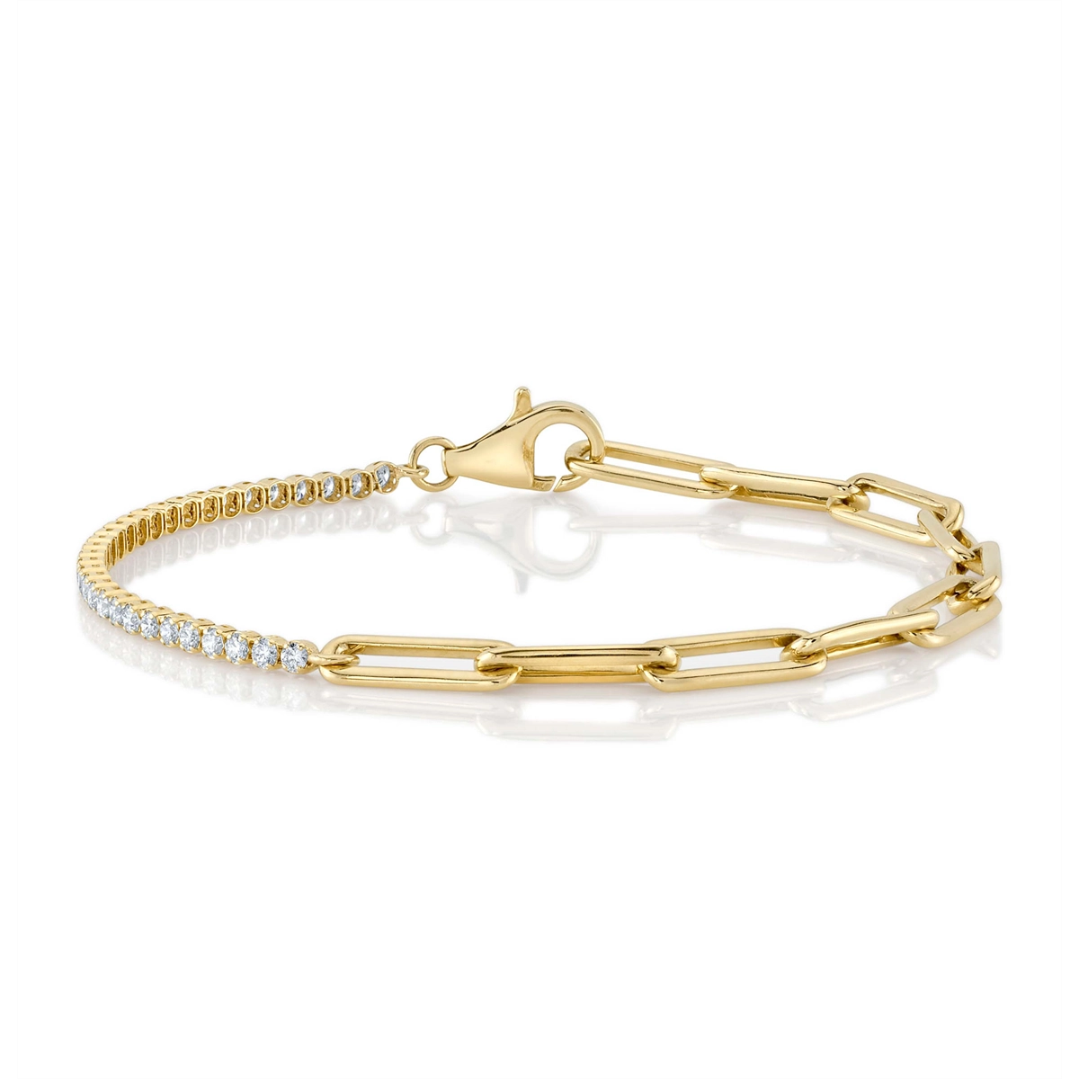 Women’s diamond bracelet-14K Yellow Gold Diamond Paperclip Link Bracelet