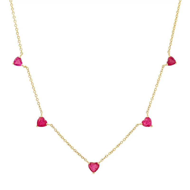 Women’s chain necklace with pendant-Sweet Cinq Ruby Hearts Necklace