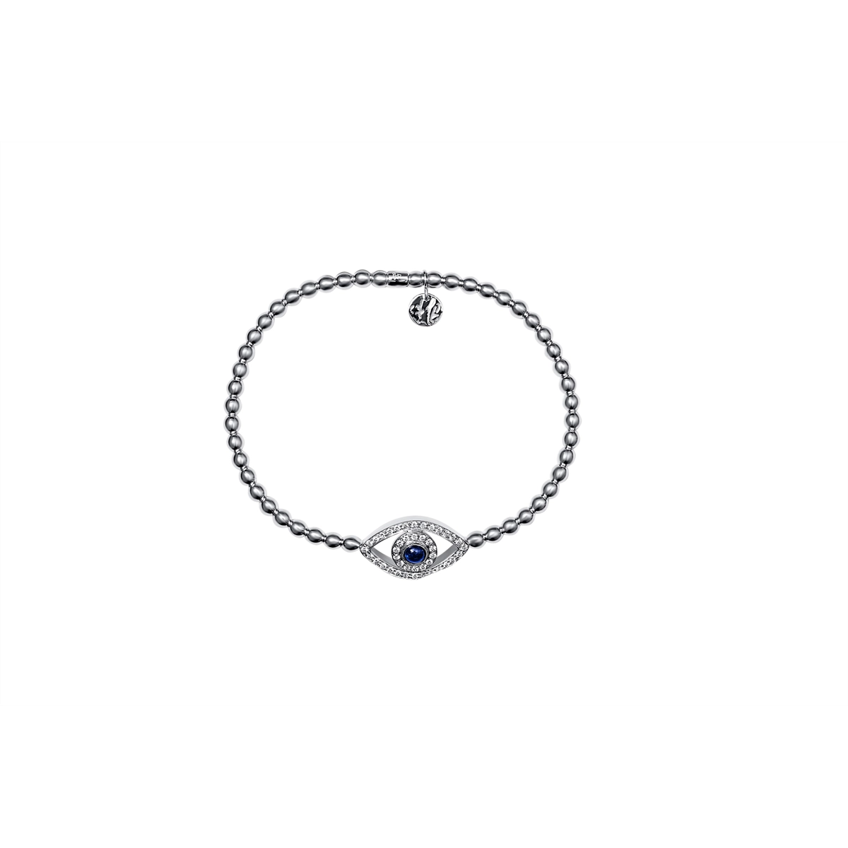 Women’s vintage-inspired bracelet-Hulchi Belluni 18K White Gold Element Diamond and Sapphire Eye Bracelet