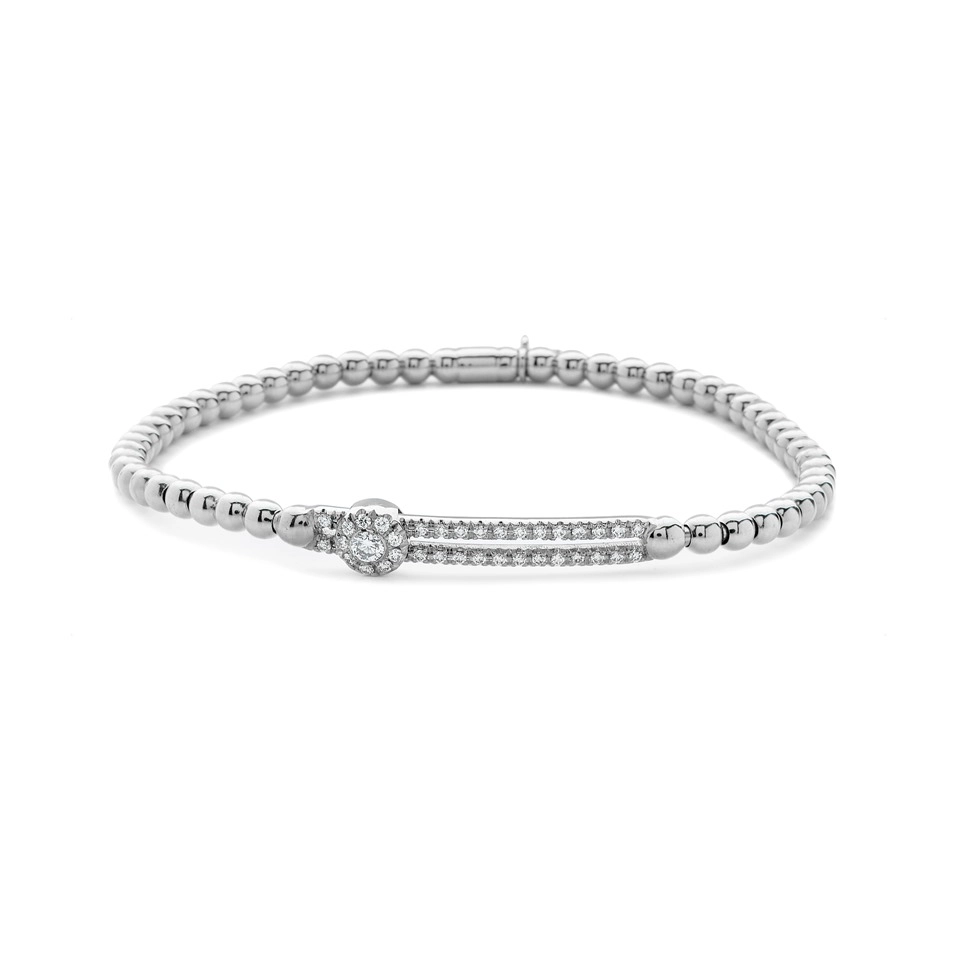 Women’s beaded bracelet-Hulchi Belluni 18K White Gold One Circle Diamond Tresore Stretch Bracelet