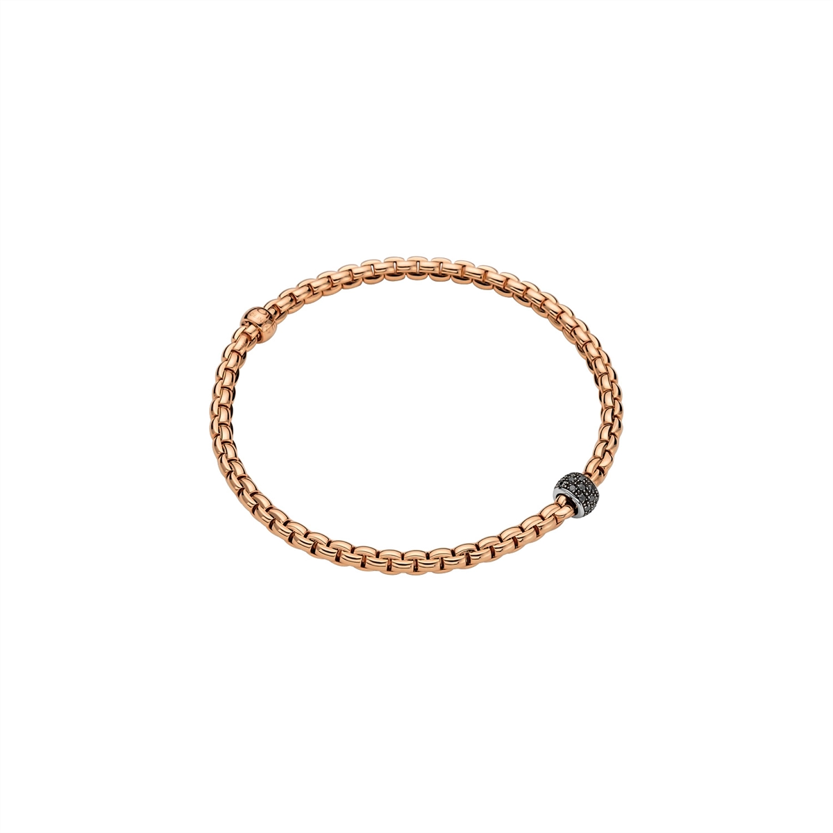 Women’s hand-crafted bangle-Fope 18K Rose Gold Eka Collection Bracelet with White Gold Black Diamond Rondel, Small Size