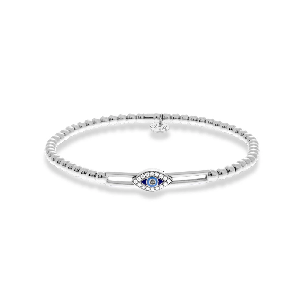 Women’s cuff bracelet-Hulchi Belluni 18K White Gold Sapphire and Diamond Evil Eye Tresore Stretch Bracelet