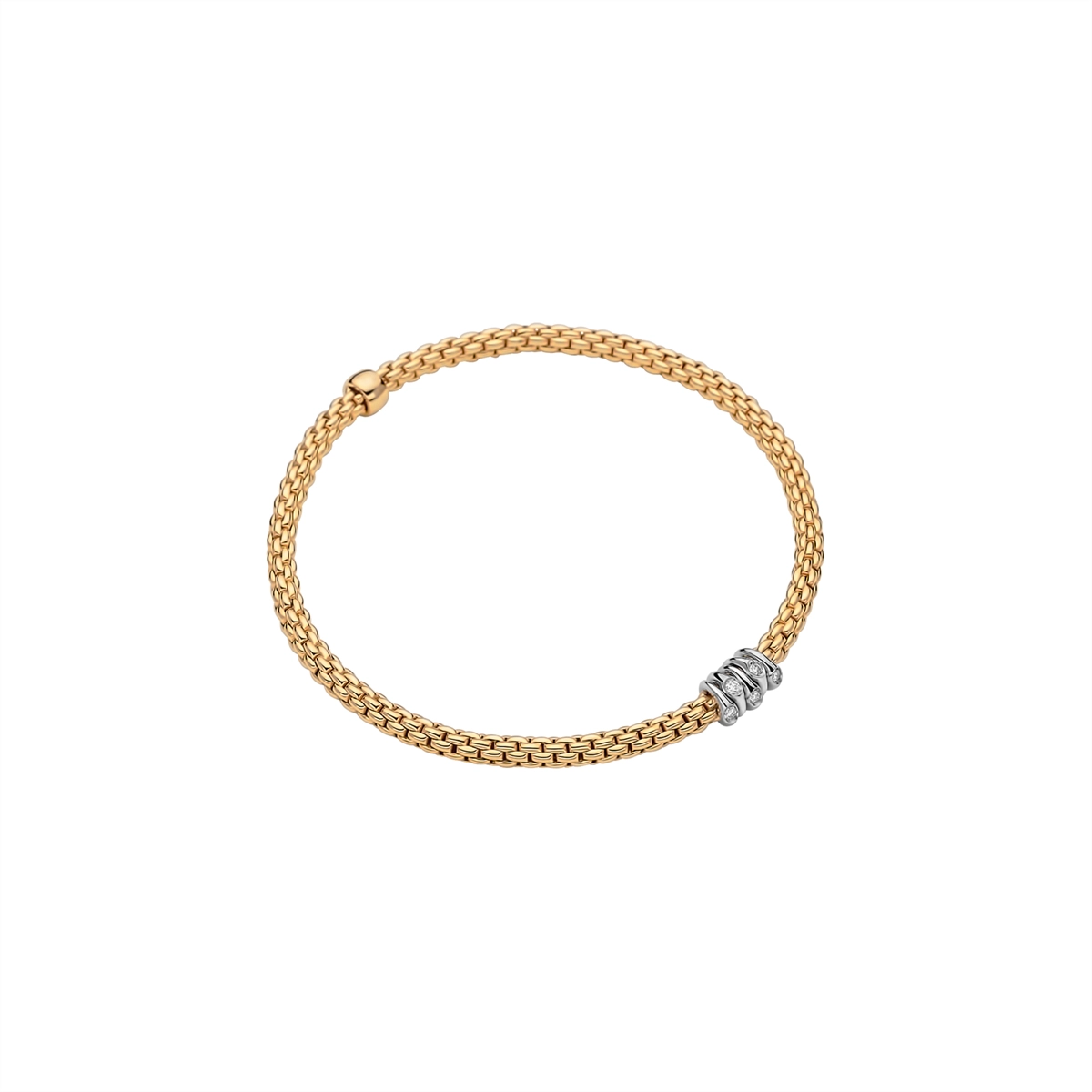 Women’s diamond bracelet set-Fope 18K Yellow Gold Prima Collection Bracelet with Diamond Rondel, X-Small Size