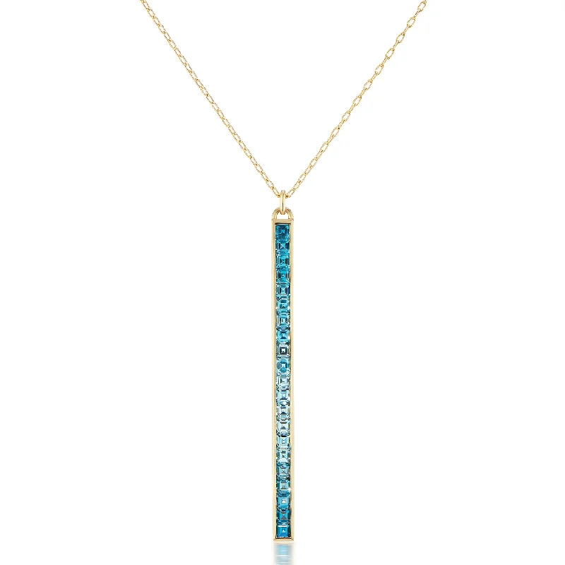 Women’s oval pendant necklace-Channel Set London Blue Topaz Matchstick Necklace