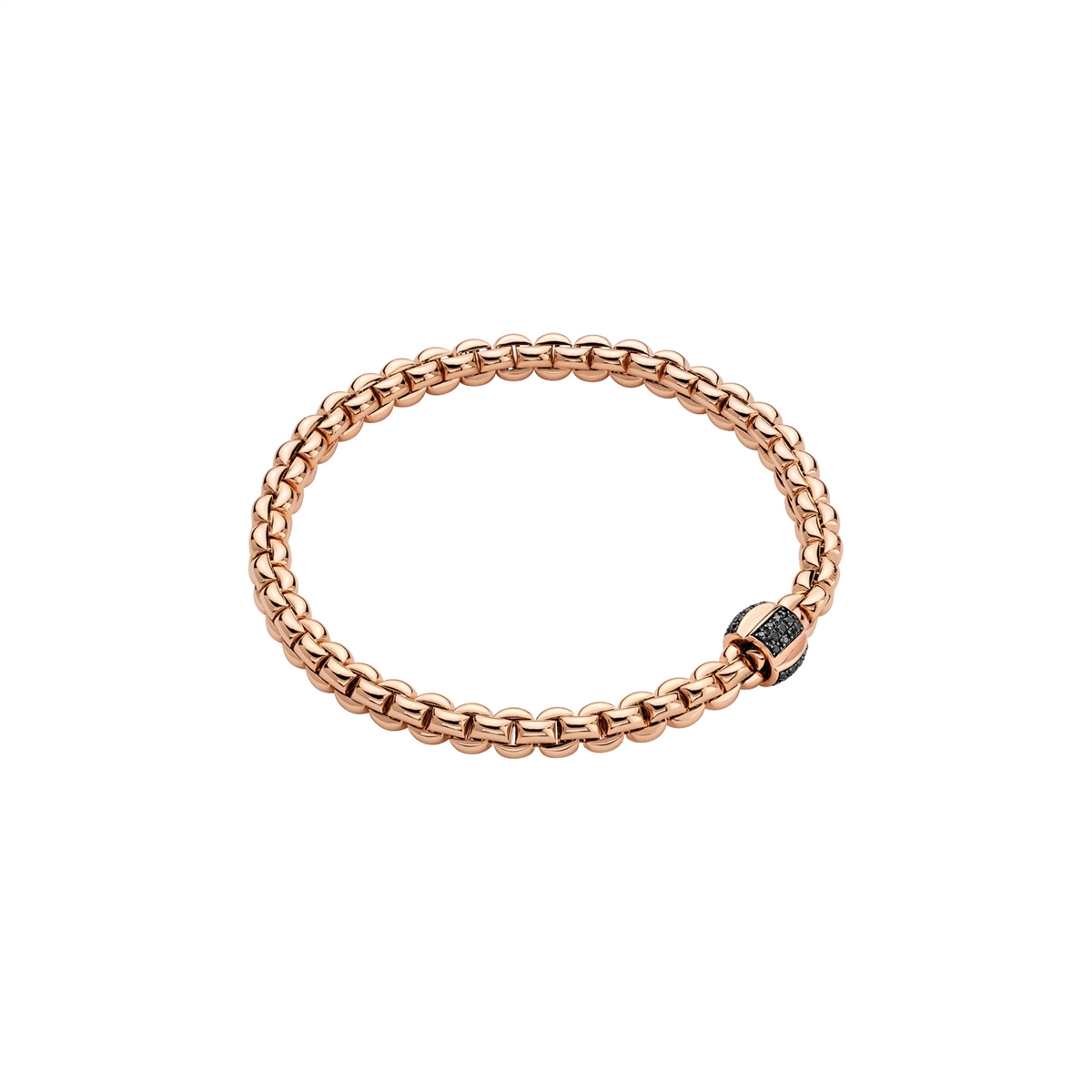 Women’s radiant bracelet-Fope Mens 18K Rose Gold Eka Collection Flex Bracelet with Black Pave Diamonds, Large Size